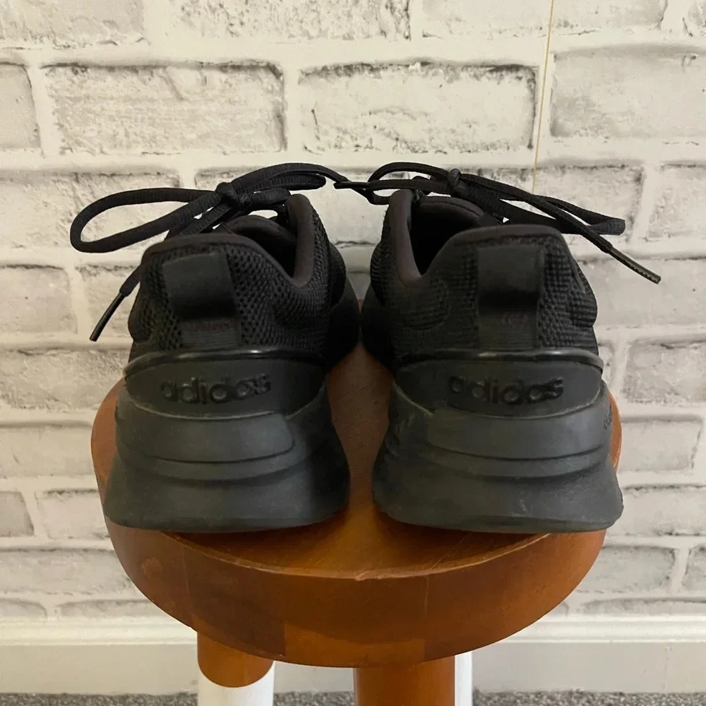 Youth sized adidas black Racer lace up athletic sneakers 5Y